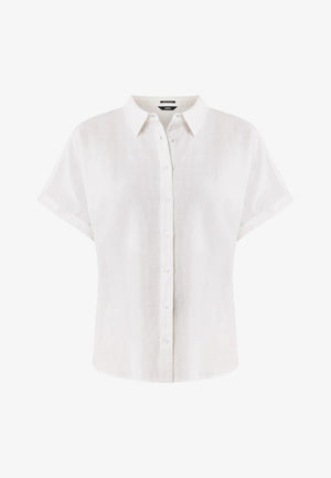 Linnen blouse met korte mouwen - Wit