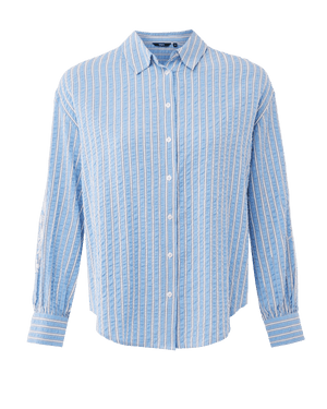 Gestreifte Stickbluse – Frischblau