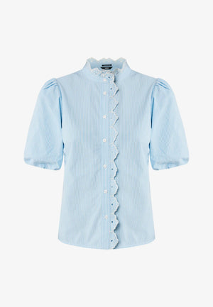 Gestreifte Bluse mit Puffärmeln – Marineblau