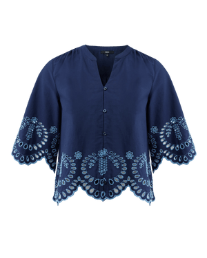 Poplin embroidery blouse - Midnight Blue