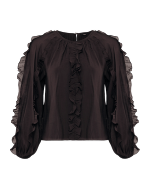 Ruffle blouse - Dark Brown
