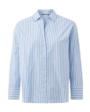 Striped poplin blouse - Bright Blue