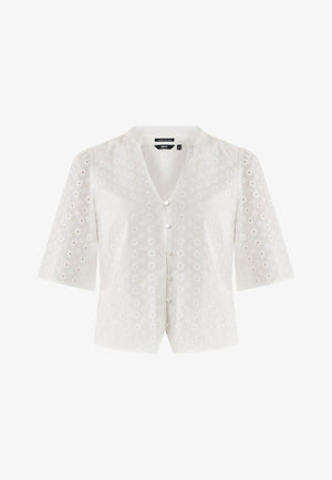 Embroidery button through blouse - White