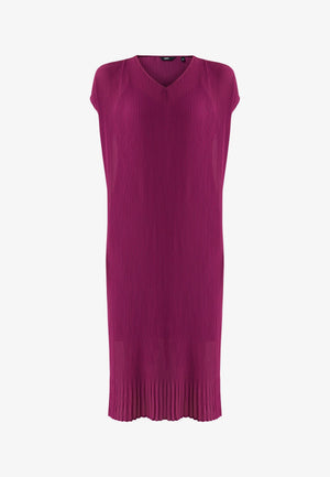 Midi v-neck plissé dress - Medium Mauve