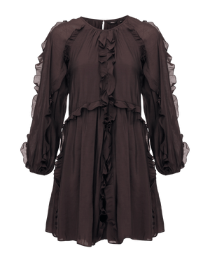 Ruffle minijurk - Donkerbruin