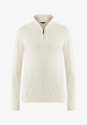 MATEO Premium knit sweater half zip - Warm White