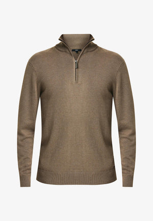 MATEO Premium knit sweater half zip - Taupe