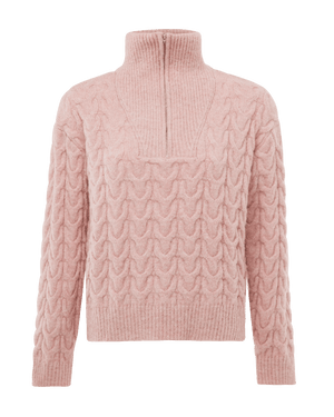 Kabeltrui met halve rits - Licht mauve