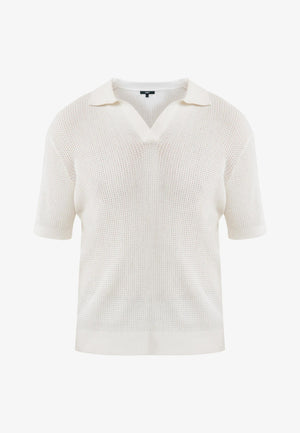 Grobgewirkter Polopullover ohne Knöpfe – Off-White