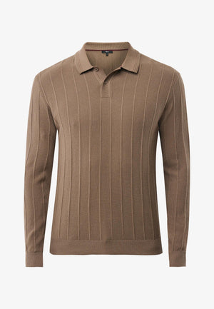 Gestricktes Streifen-Poloshirt – Vintage Taupe