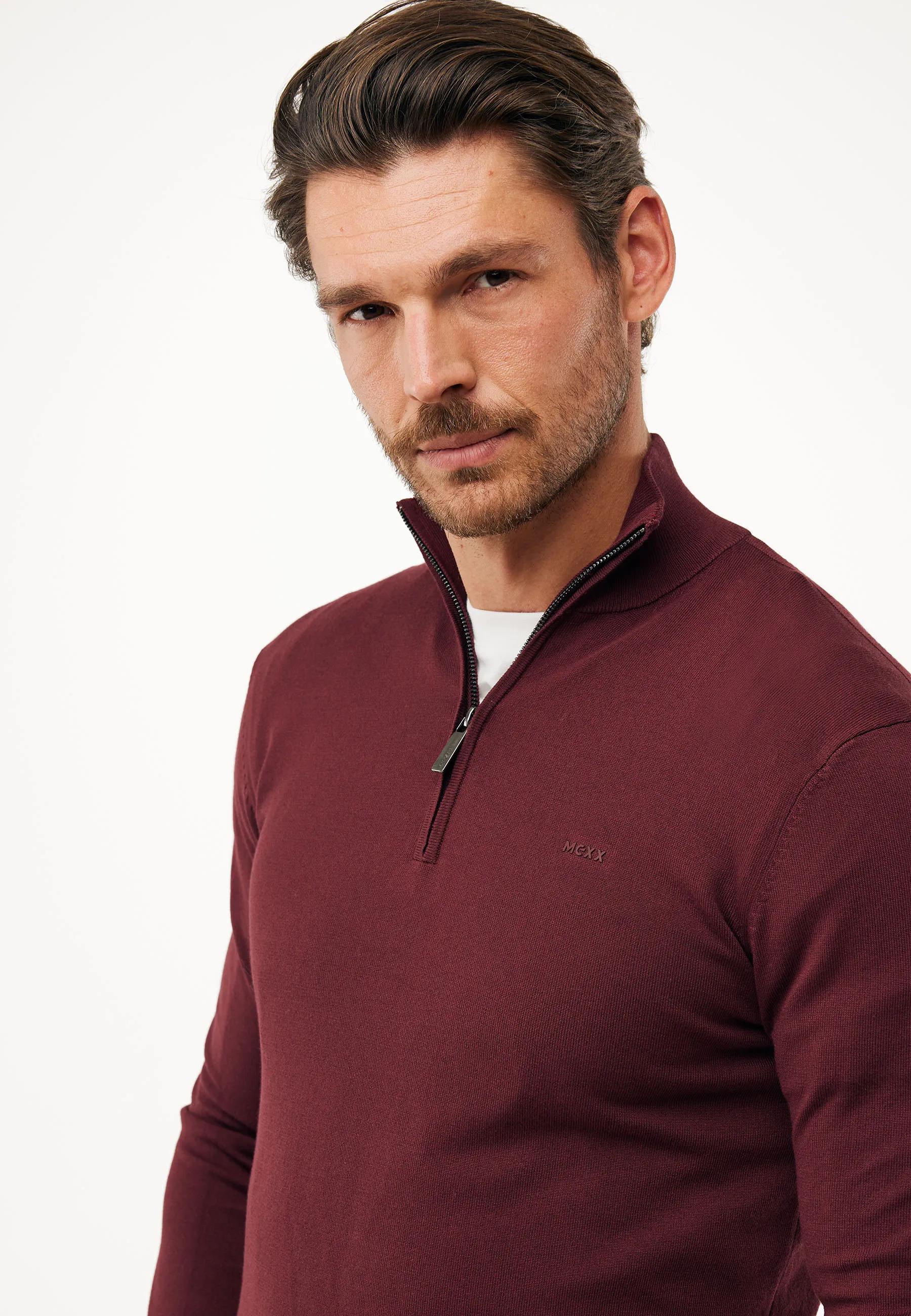 EVEREST knit half zip sweater - Burgundy | Mexx.com