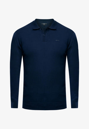 ANDES Strick-Langarm-Polohemd – Mitternachtsblau