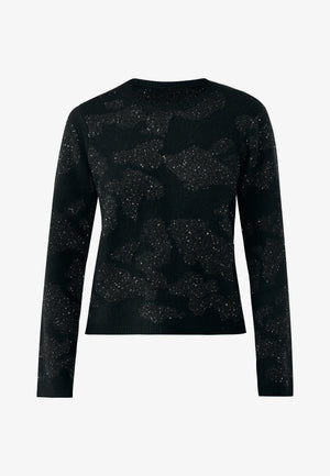 Pailletten-Strickpullover mit Rundhalsausschnitt – Schwarz