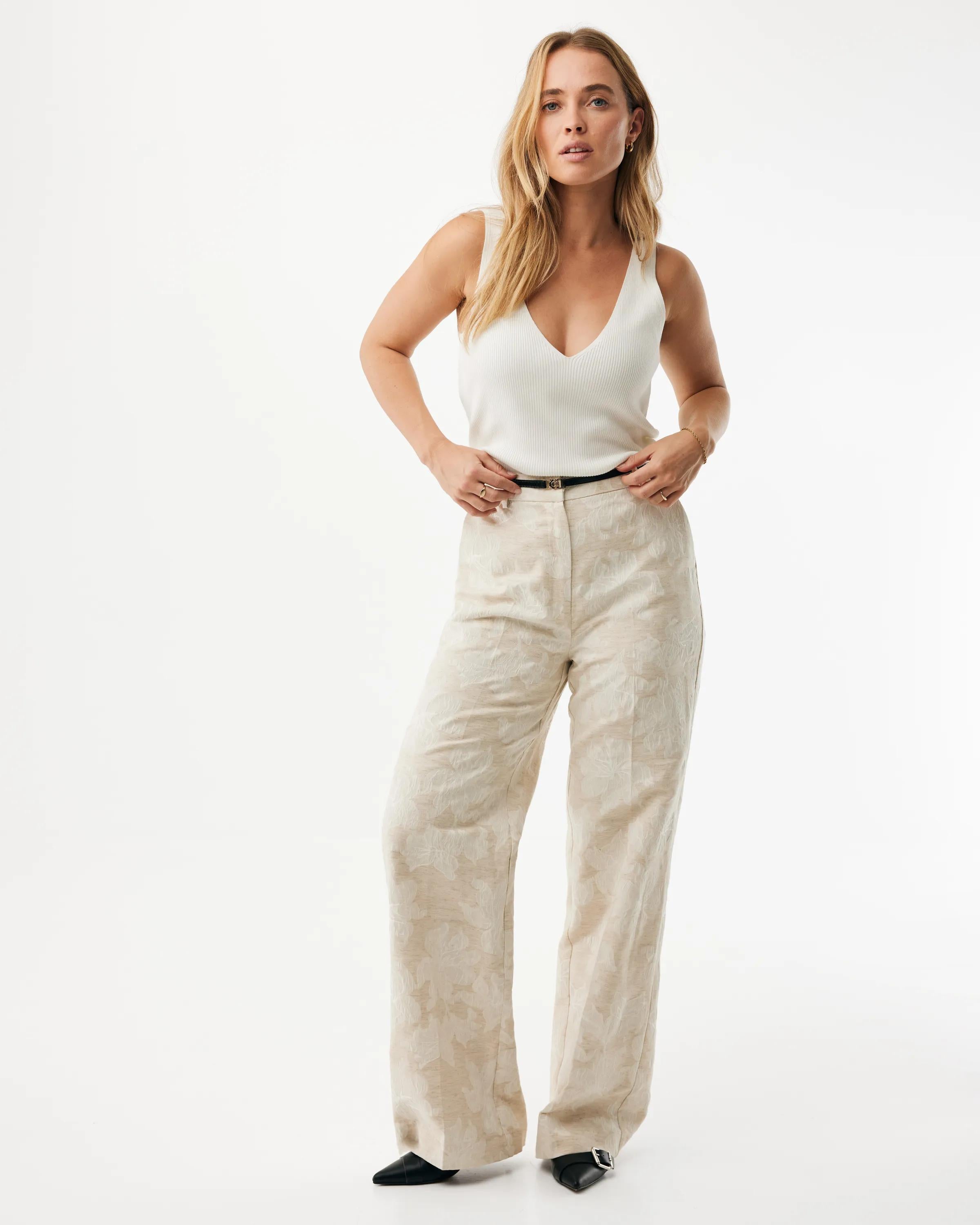 Flower jacquard pants straight leg - Light Sand | Mexx.com