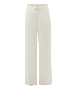 Linnenmix broek met slubgaren en wijde pijpen - Gebroken wit