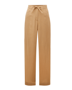 Broek van linnenmix met slubgaren en wijde pijpen - Tan