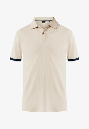 Poloshirt mit Kontraststreifen reguläre Passform – Gräulich-Sand