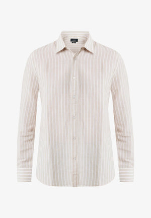 AIDEN Basic linen shirt striped - Greyish Sand