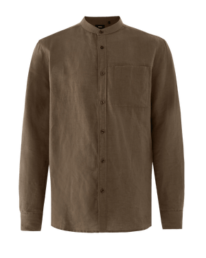 Mao collar linen shirt - Mid Brown