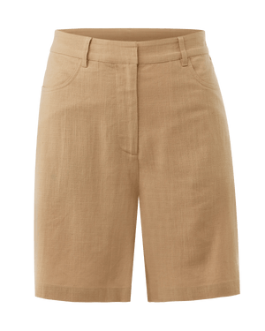 Short van linnenmix met structuur - Tan