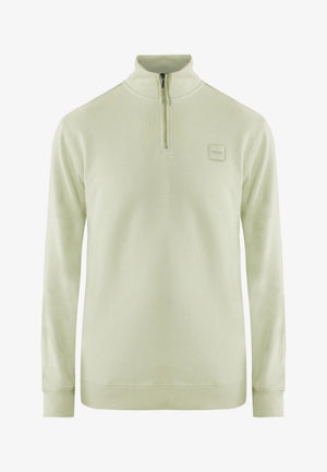 Pullover mit halbem Reißverschluss und Logo – Hellgrün