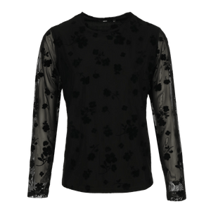 Flower flock mesh top - Zwart
