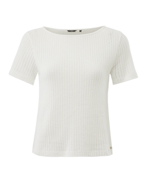 Geripptes T-Shirt mit Lochmuster – Weiß