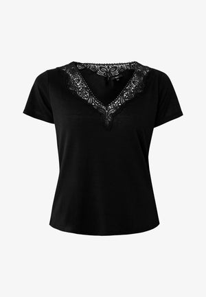 V-neck embroidery t-shirt - Black