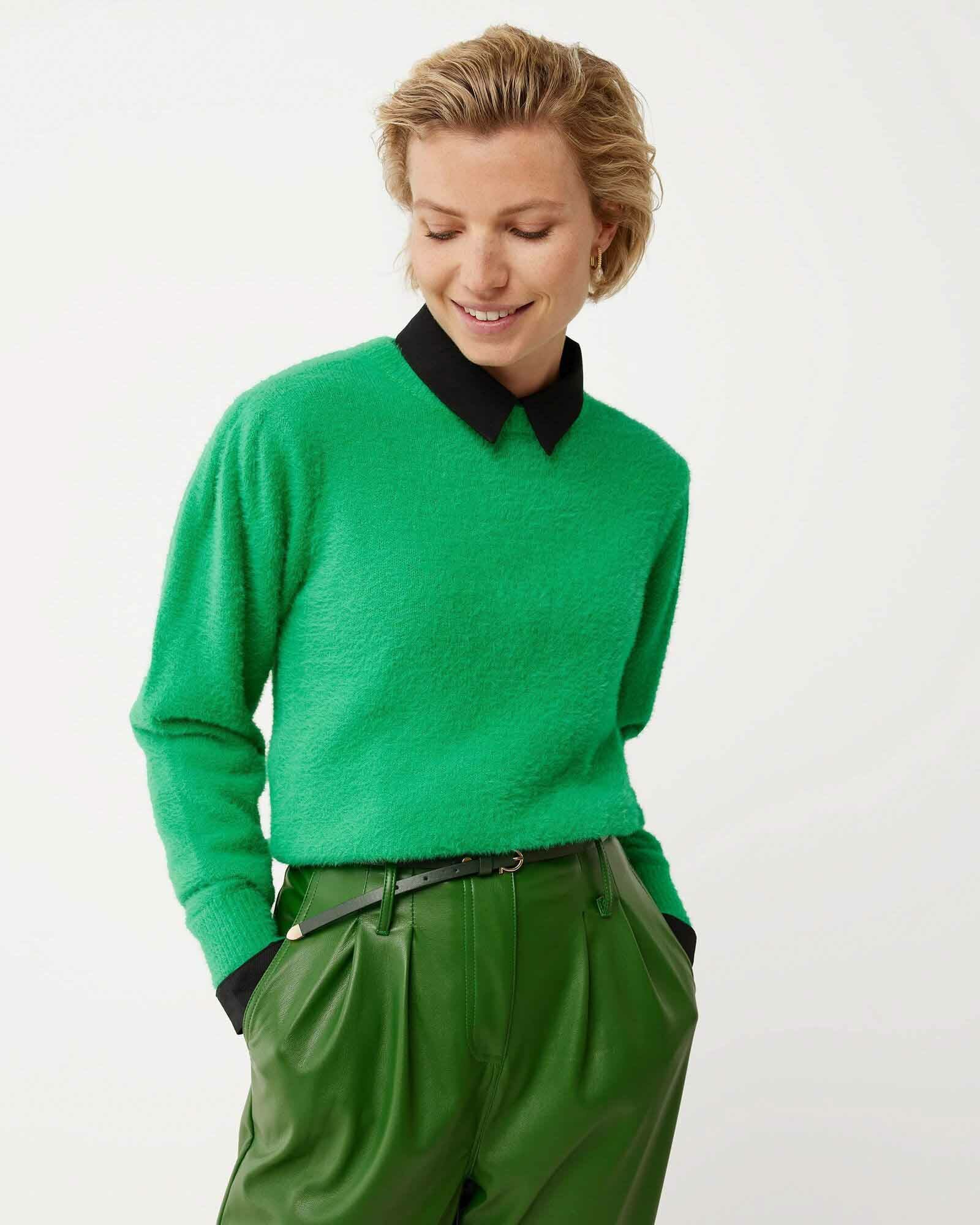 Round neck colorblock knitted pullover Bright Green