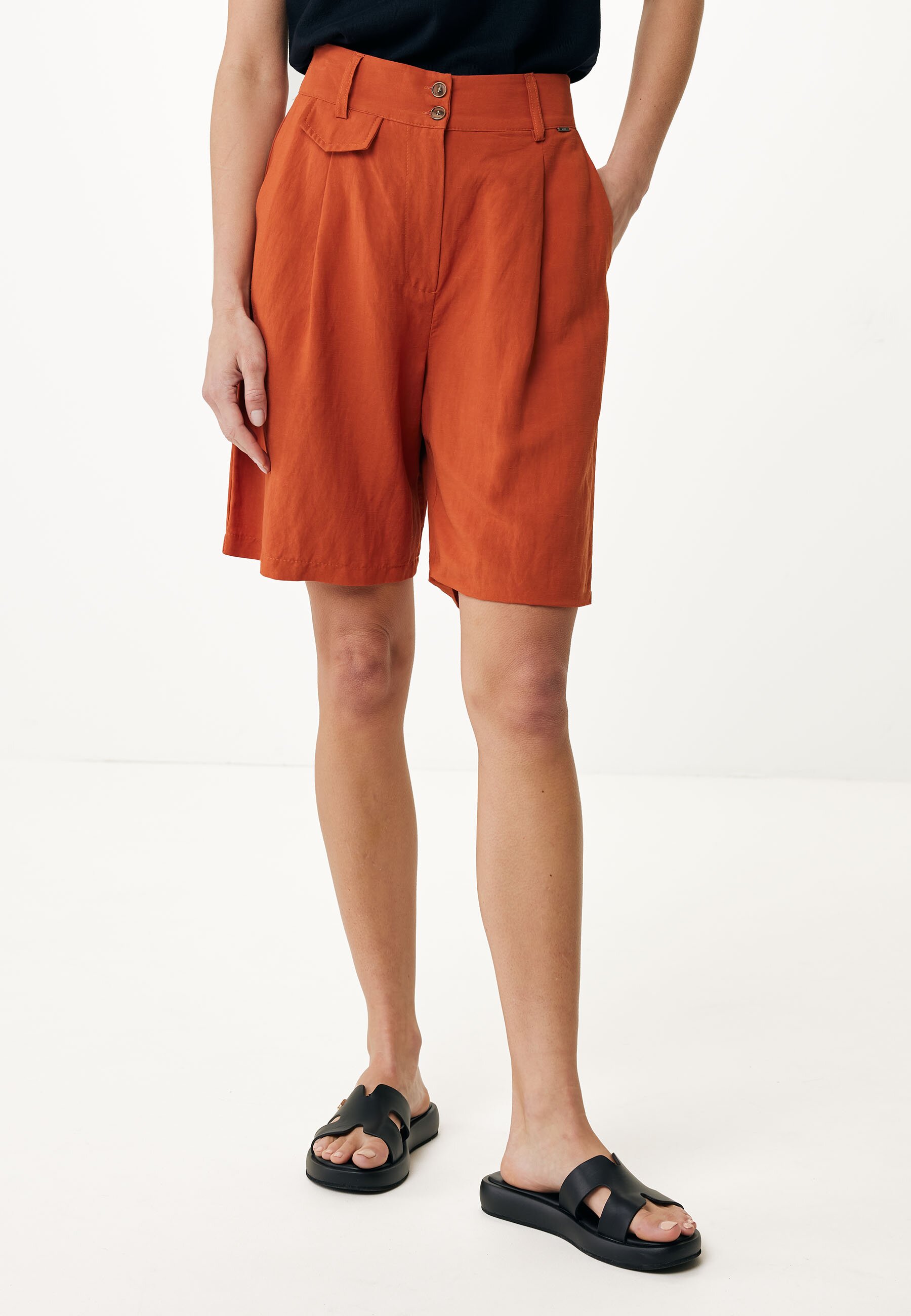 Mexx Linen Shorts Dames - Bright Oranje - Maat 34