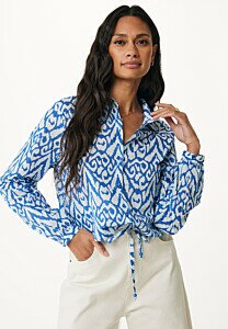 Long sleeve cropped blouse with cord Cobalt Blue