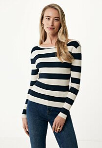 Bold Striped Knit Pullover Navy