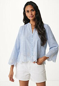 Embroidery blouse with gathering details Light Faded Blue