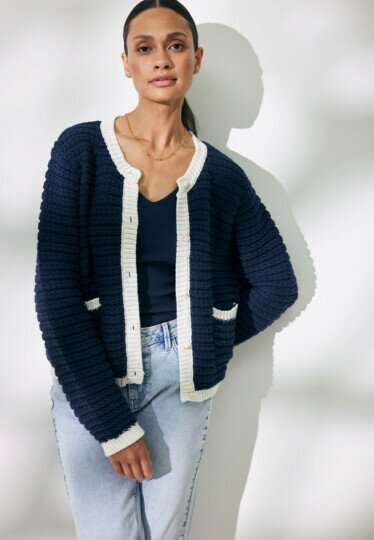 Knitted Cardigan With Fancy Buttons Navy
