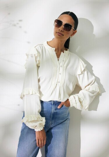 Blouse With Ruffled Sleeves Off White