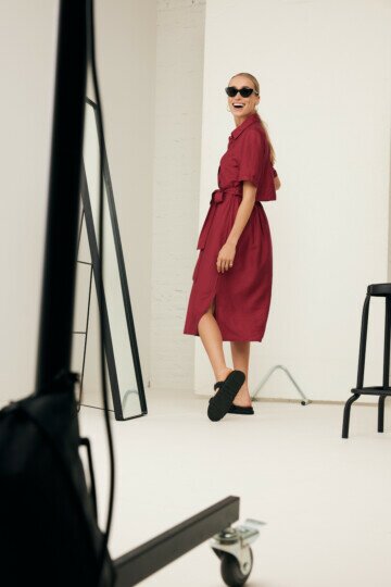 Shirt dress with tie Wine Red