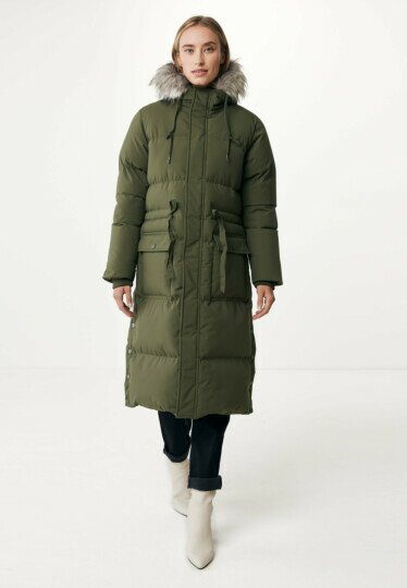 Hooded Jacket With Removable Fur Collar Olive