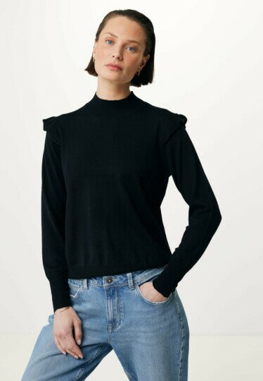 Pullover With Ruffles Black