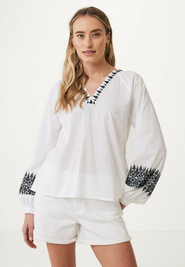 Long sleeve blouse with embroidery Off White