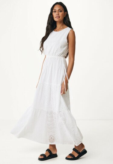 Sleeveless midi dress with layers Off White
