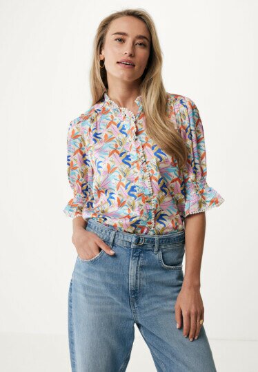 Short sleeve blouse with ruffle details Multicolor