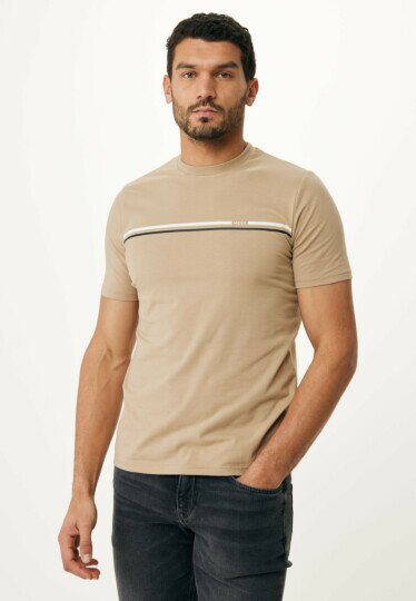 Short Sleeve T-shirt  Stripe Chest Print Sand