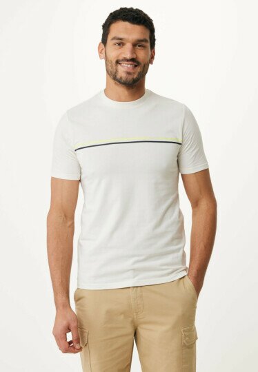 Short Sleeve T-shirt Stripe Chest Print Off White