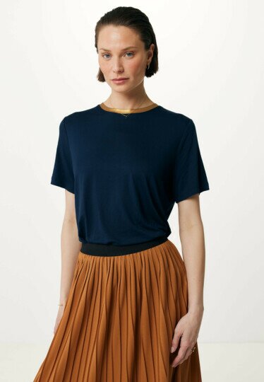 Tee With Foil Coated Neckline Navy