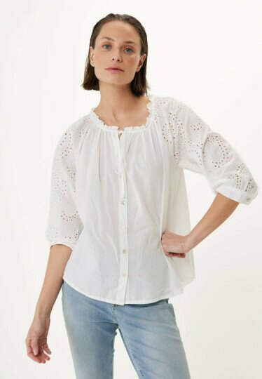 Blouse With Broidery Sleeves White