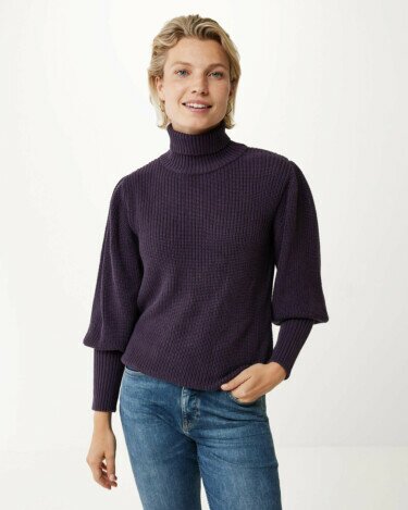 Knitted pullover puff sleeve Dark Purple