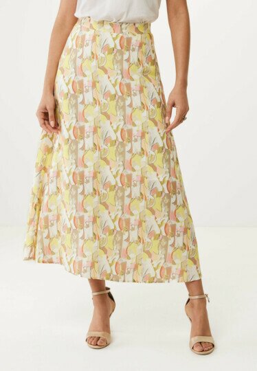 Skirt Gathered Print Lime Yellow