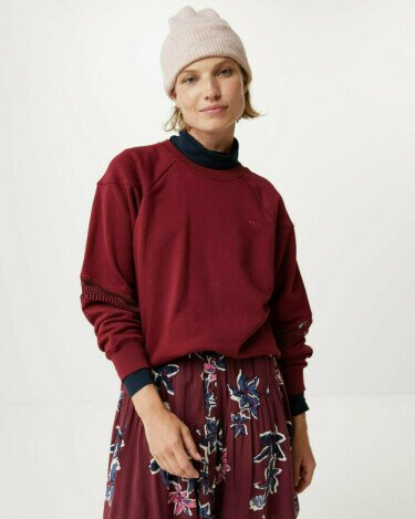 Sweat with lace details at sleeves Dark Red