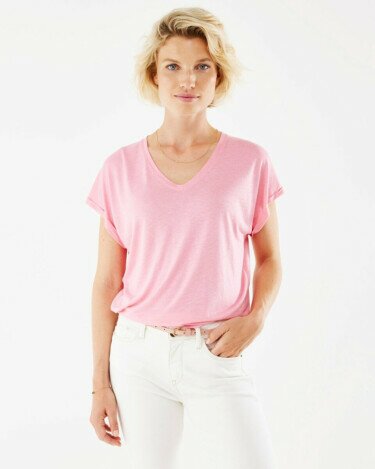 Mexx women Foil coated v-neck tee Pink