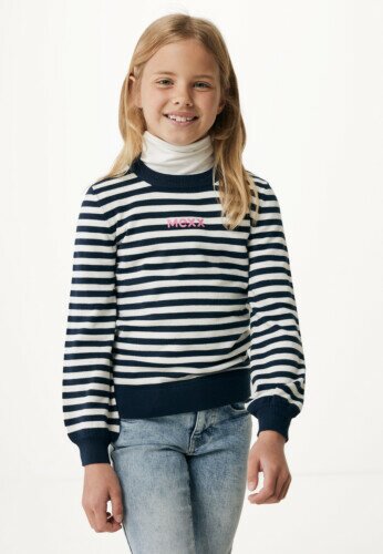 Striped Balloon Sleeved Pullover Navy